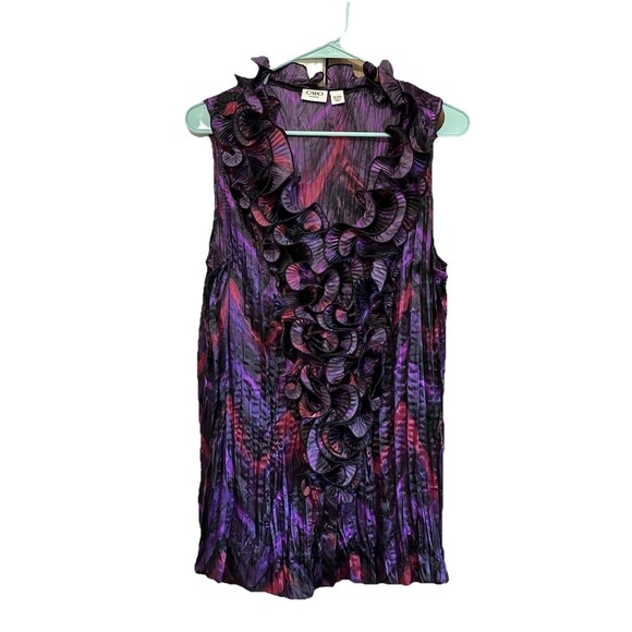 Cato Women’s 18/20W Button Down Ruffle Front Royal Purple Sleeveless Blouse - Picture 1 of 11